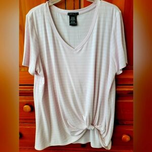 Matty M Women's V-Neck Short Sleeve Side Tie Pink Blouse - XL